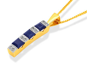 9ct gold Sapphire and Diamond Bar Pendant and Chain 045743