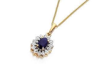 9ct gold Sapphire and Diamond Cluster Pendant and Chain 049855