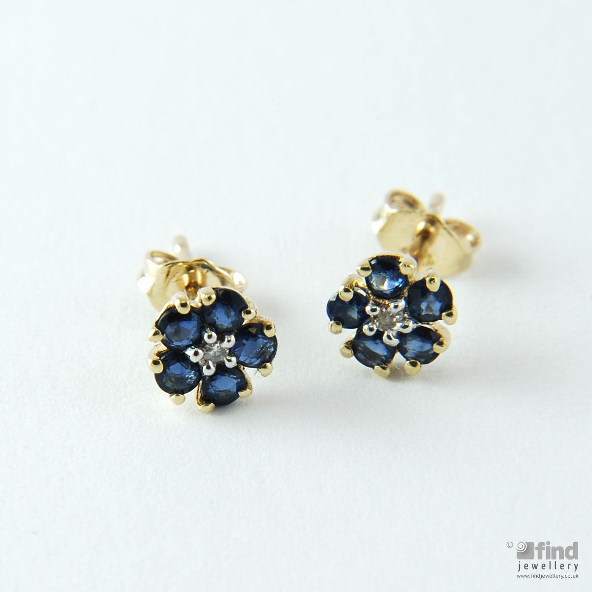 9ct Gold Sapphire and Diamond Daisy Stud Earrings