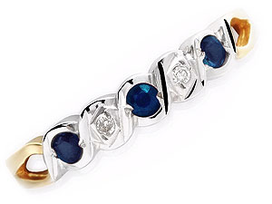 9ct gold Sapphire and Diamond Five Stone Wave Half Eternity Ring 048909-P