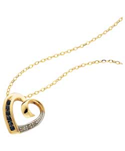 9ct gold Sapphire and Diamond Heart Pendant