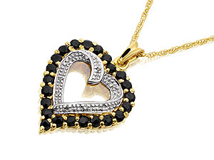 9ct gold Sapphire and Diamond Open Heart Pendant and Chain 045731