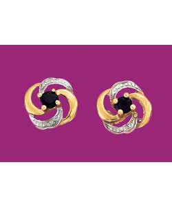 9ct gold Sapphire and Diamond Swirl Stud Earrings