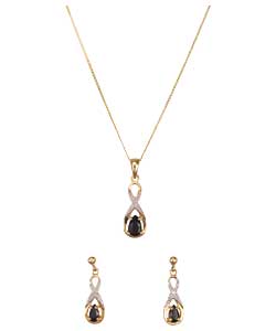 9ct gold Sapphire Teardrop Pendant and Earring Set
