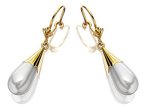 9ct Gold Simulated Pearl Hook Wire Earrings -