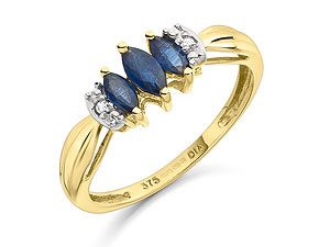 9ct Gold Triple Marquise Sapphire And Diamond