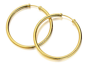 9ct Gold Tube Hoop Earrings 32mm - 072221
