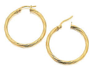9ct Gold Twisted Tube Hoop Earrings 28mm - 074385