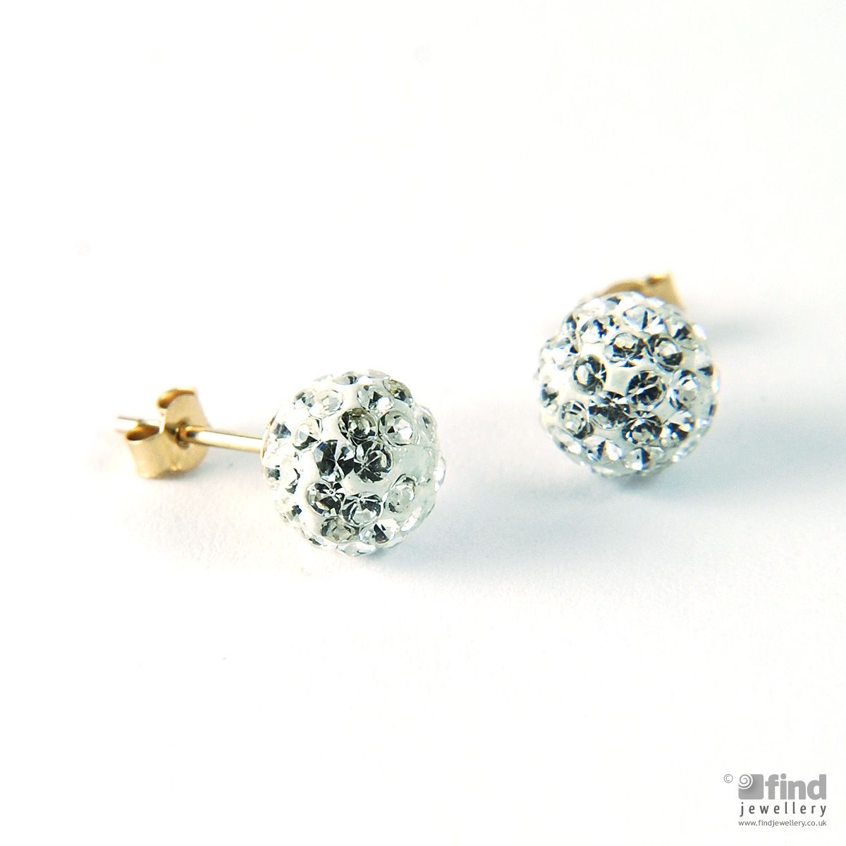 9ct Gold White Crystal Ball Stud Earrings