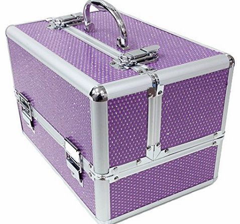 A-Express Large Purple Sequins Professional Aluminium Beauty Cosmetic Box Make Up Case
