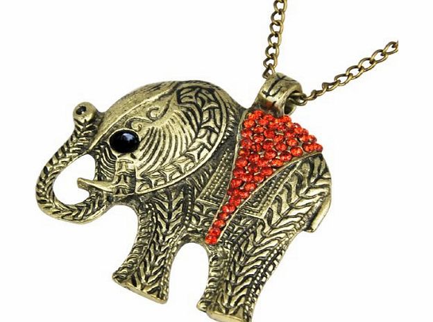 Stone River Jewellery Vintage Bronze Tone Red Crystal Lucky Charm Elephant Necklace Pendant with long chain