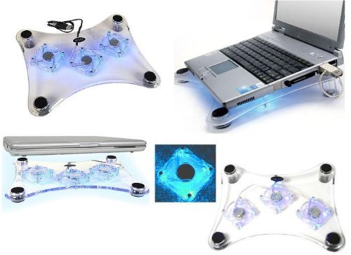 USB 3 Fan LED Light Laptop Notebook Cooler Cooling Tray Pad BLUE LIGHT