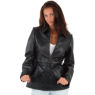 A W Rust SHORT BLACK LEATHER JACKET WITH BELT and#39;50Iand39;