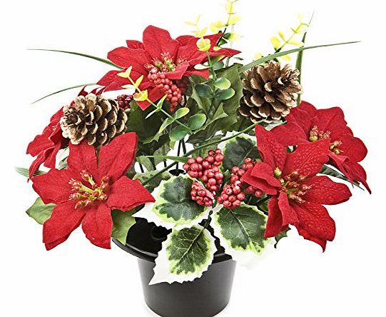 A1-Homes ARTIFICIAL POINSETTIA AND HOLLY GRAVE VASE INSERT POT FOR CHRISTMAS MEMORIAL FUNERAL