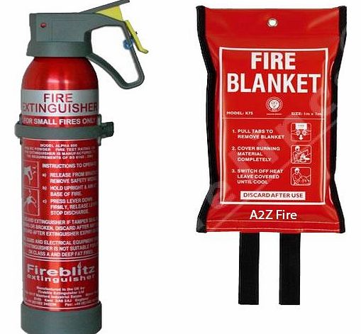 600g Powder Fire Extinguisher & 1m x 1m Fire Blanket from A2Z Fire - Home Safety Kit