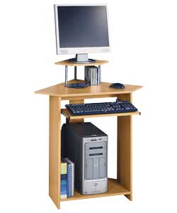 A4T Beech Effect Small Corner Computer Desk with Hutch