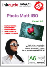 A6 Inkjet Papers. Photo Matt 180 Instant Dry Photo Paper 180gms (A6) - 100 sheets
