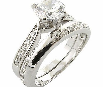 Accessories of Envy - Platinum-Look 925 Sterling Silver 0.76ct Simulated Diamond Engagement/Wedding Ring Set (M)