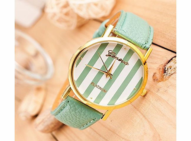 AccessoryStation Mint Green Fashinable Women Lady Geneva PU Leather Band Stripe Wrist Watch