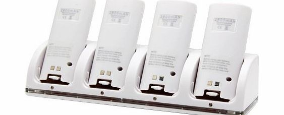 TM) Remote Controller Quad Charging Station Dock with 4 x Rechargeable Battery for Nintendo Wii White