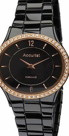 Accurist Ladies Crystal Set Black Ceramic Bracelet Watch with Rose Gold LB1750B