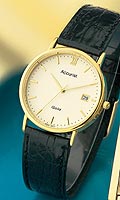 Mens Gold Round Dial Black Strap Watch
