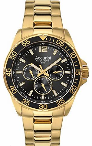 Accurist Mens Quartz Watch with Black Dial Analogue Display and Gold Stainless Steel Gold Plated Bracelet MB1