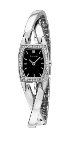 Womens Quartz Watch with Black Dial Analogue Display and Silver Stainless Steel Bracelet LB1636B