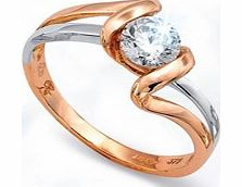 9ct 2 Colour Rose  White Gold Twist CZ Ring