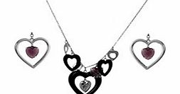 Black/Purple Heart Necklace  Earrings Set