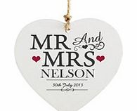 Personalised Mr  Mrs Wooden Heart Decoration