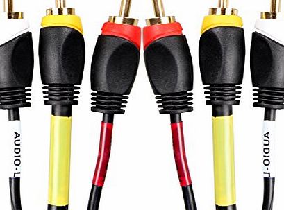 Acxeon 2M / 6ft 3 RCA Male to 3 RCA Male Stereo Audio Video Cable RG59 OFC Gold Plated for VCR, DVD, HD TV AV, Phono Composite TV Cable Lead Black