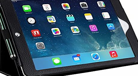 Adento iPad Air 2 Classic Case in Black Premium PU Leather with elegant stiching, Smart Cover, Stand, elastic Hand Strap amp; Stylus Loop