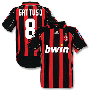 06-07 AC Milan Home Shirt + Gattuso 8, C/L Trophy Patch (6 Cup) and C/L Patch