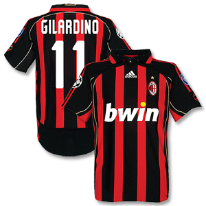 Adidas 06-07 AC Milan Home Shirt   Gilardino 11, C/L Trophy Patch (6 Cup) and C/L Patch