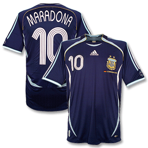 06-07 Argentina Away Shirt + No.10 Maradona + 2006 WC Emb