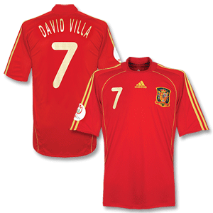 Adidas 07-09 Spain Home Shirt  David Villa No. 21   Euro 2008 Patch