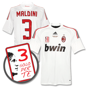 Adidas 08-09 AC Milan Away Shirt   Grazie Paolo Emb.   Maldini 3   Solo Per Te Patch