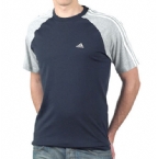 adidas Mens Essential 3 Stripe Crew Neck T-Shirt Dark Navy