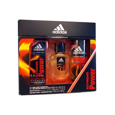 New Adidas Extreme Power 50ml Edt Spr,shower Gel,deo Body Spray Gift Set For Men