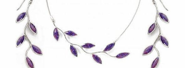 Purple Necklace and Earring Jewellery Set for Women - Leaf Charm - Olive Branch Gifts - Made of Polymer Clay - Unique Bridal Wear