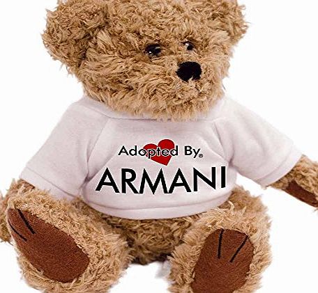 AdoptedBy Adopted By ARMANI Teddy Bear Wearing a Personalised Name T-Shirt