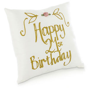 Adornment Happy 21st Birthday Hand Painted Silk Pillow
