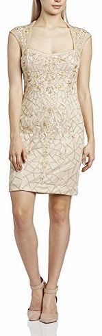 Adrianna Papell Women Short Beaded Cocktail Sleeveless Dress, Off-White (Champagne), Size 12