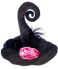 Witch Hat with Feathers and Fabric Rose