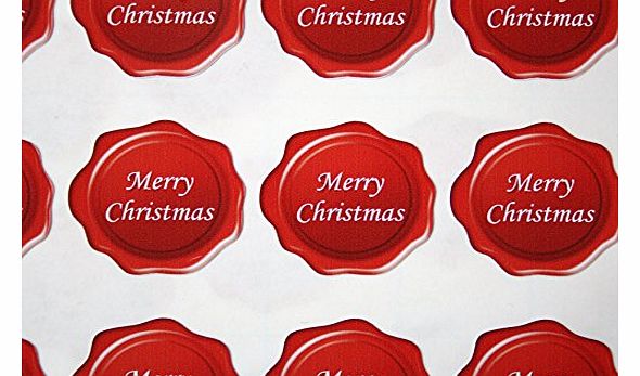 Advanced Printing 60 Merry Christmas Envelope Seal Stickers - White on Red