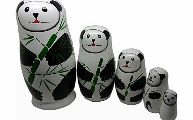 Agile Tech Agile Hand Painted Russian Nesting Doll Matryosh Cutie Panda Set of 5 Wood Nesting Dolls