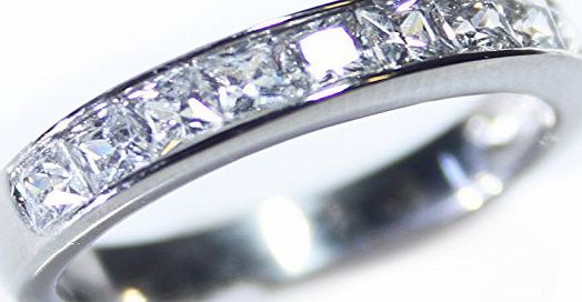 Ah! Jewellery Sparkling AAA Grade Simulated Diamonds Princess Cut Half Eternity Stainless Steel Band Ring. Stamped 316. 4mm Total Width. 2.5gr Total Weight. Outstanding Quality.