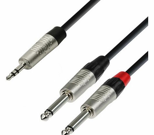 ah Cables Adam Hall 4 Star Series 1.5m Rean 3.5mm Jack Stereo to 2x 6.3mm Jack Mono Audio Cable