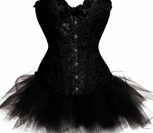 Aimerfeel Free UK delivery aimerfeel Satin Black Vintage Lace Up Boned Corset and Tutu skirt Basque/G-String makes you look glamorous Size L (10-12)